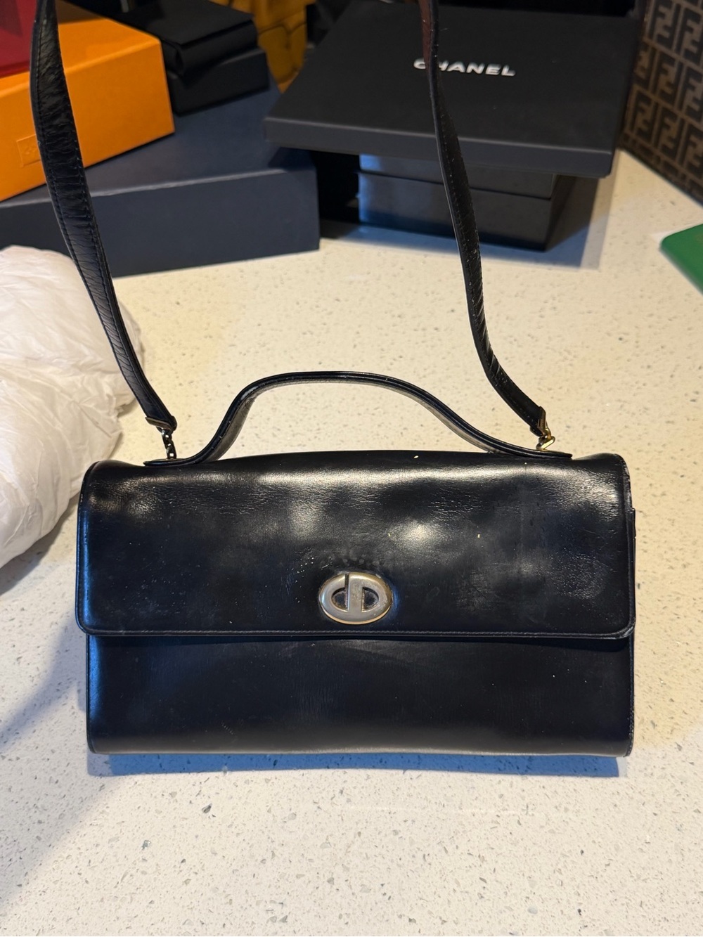 Christian Dior vintage Classic Black Leather Shoulder Bag PROHECT